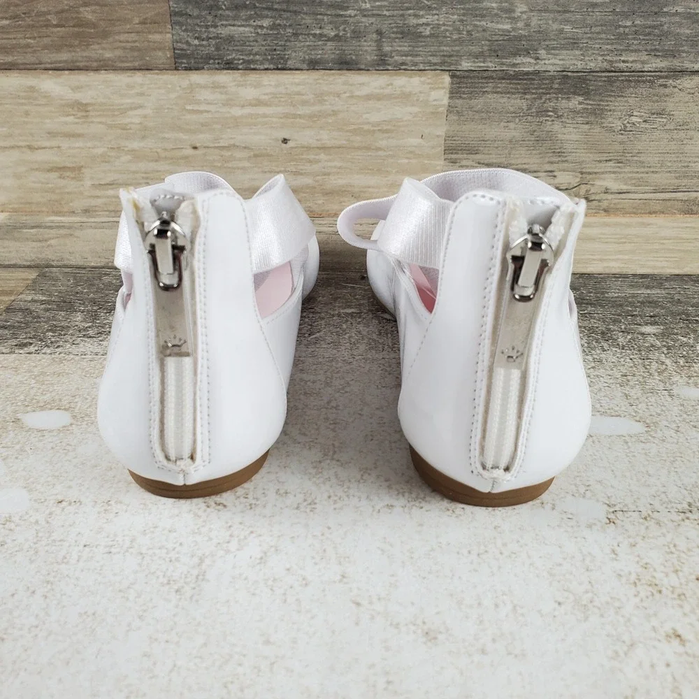 Nina Marissa Kids Ballet Flats Sz 13 M White Patent Leather Crisscross Straps